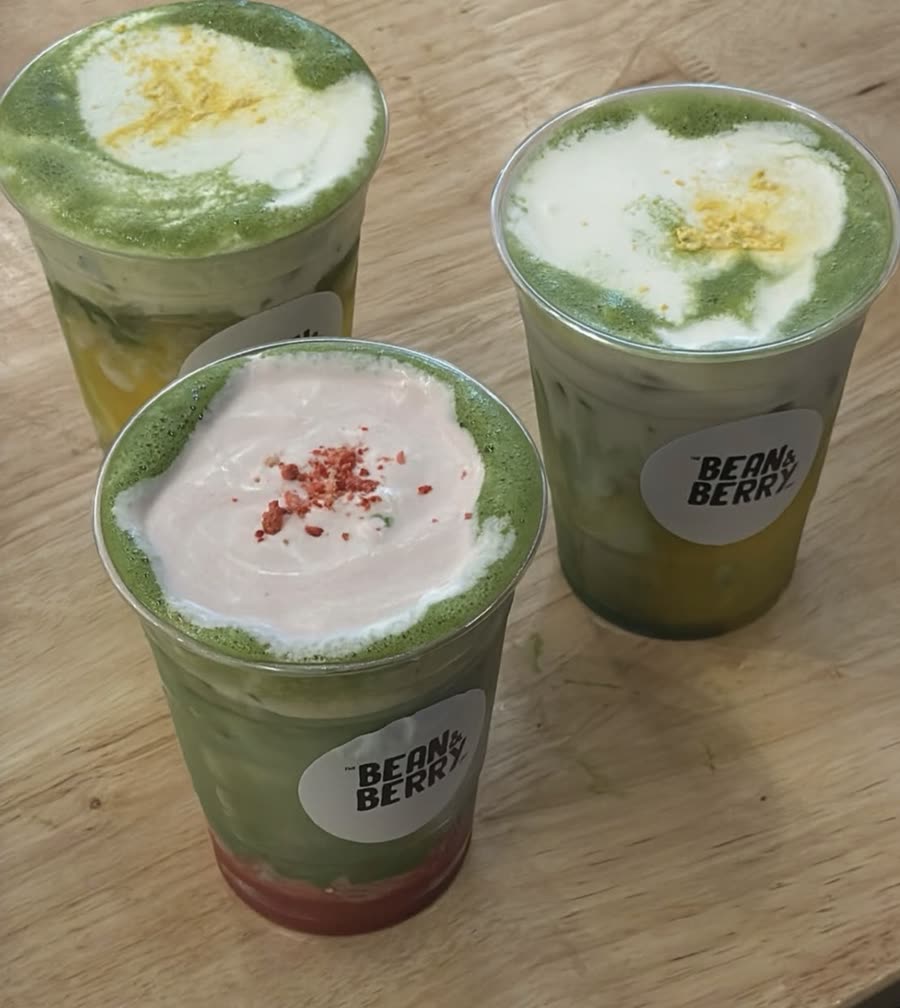 Matcha lattes made with Aroma Blends at Bean & Berry in White Rock
